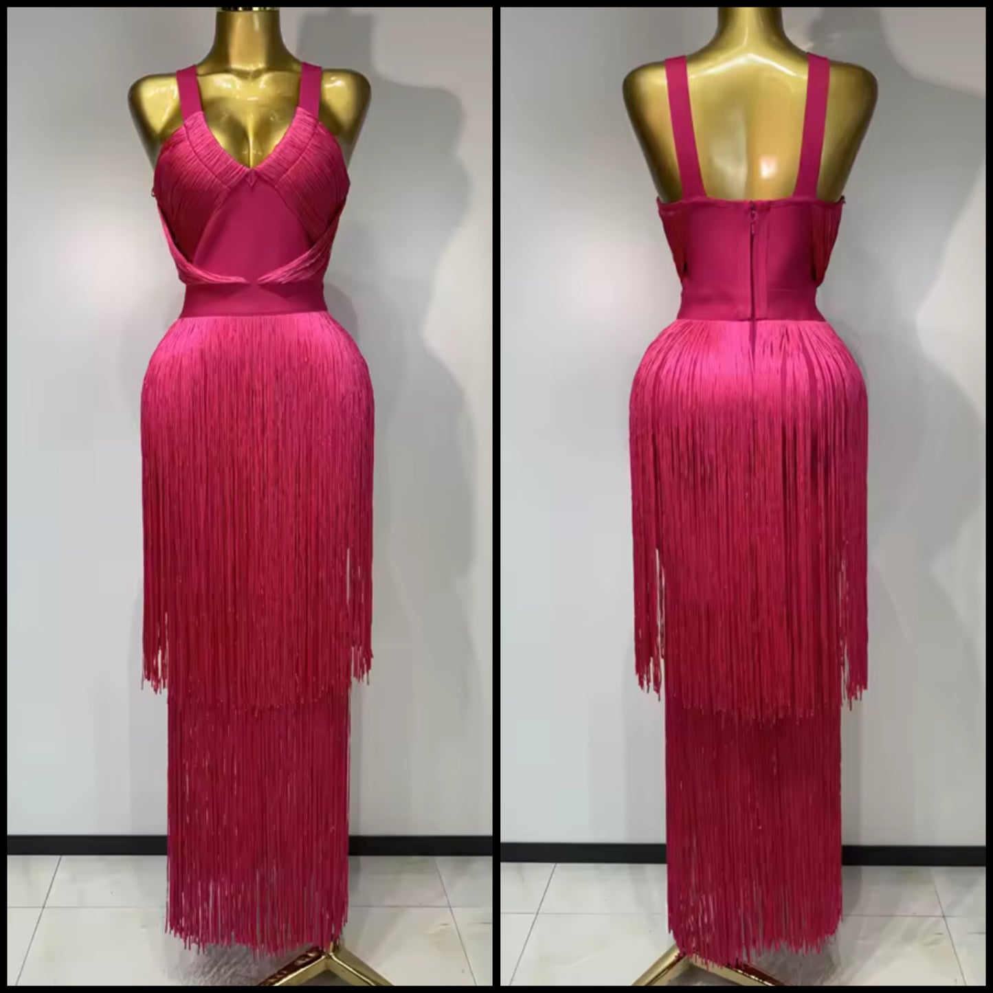 Sexy Sleeveless Pink Fringe Maxi Dress