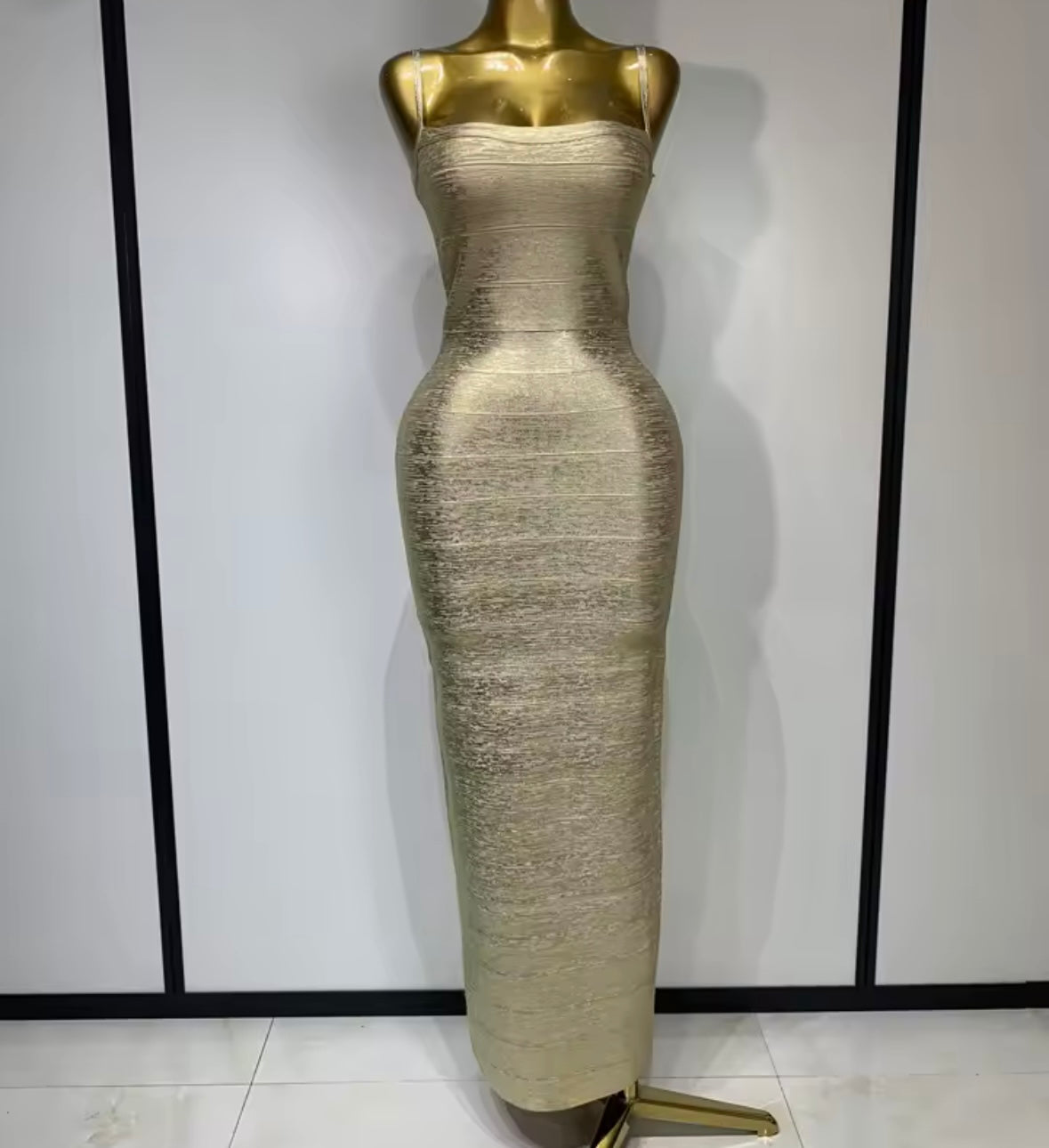 Gold Sexy Sleeveless Bandage Maxi Dress