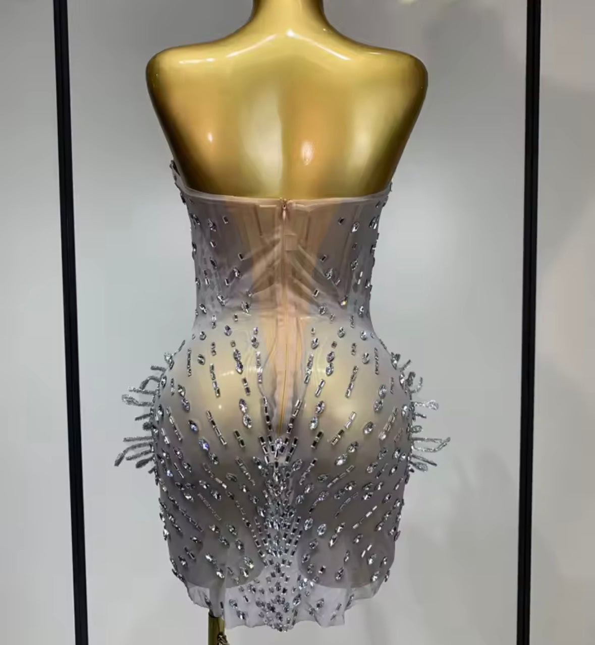 Sexy Silver Strapless Rhinestone Embellishment Dress