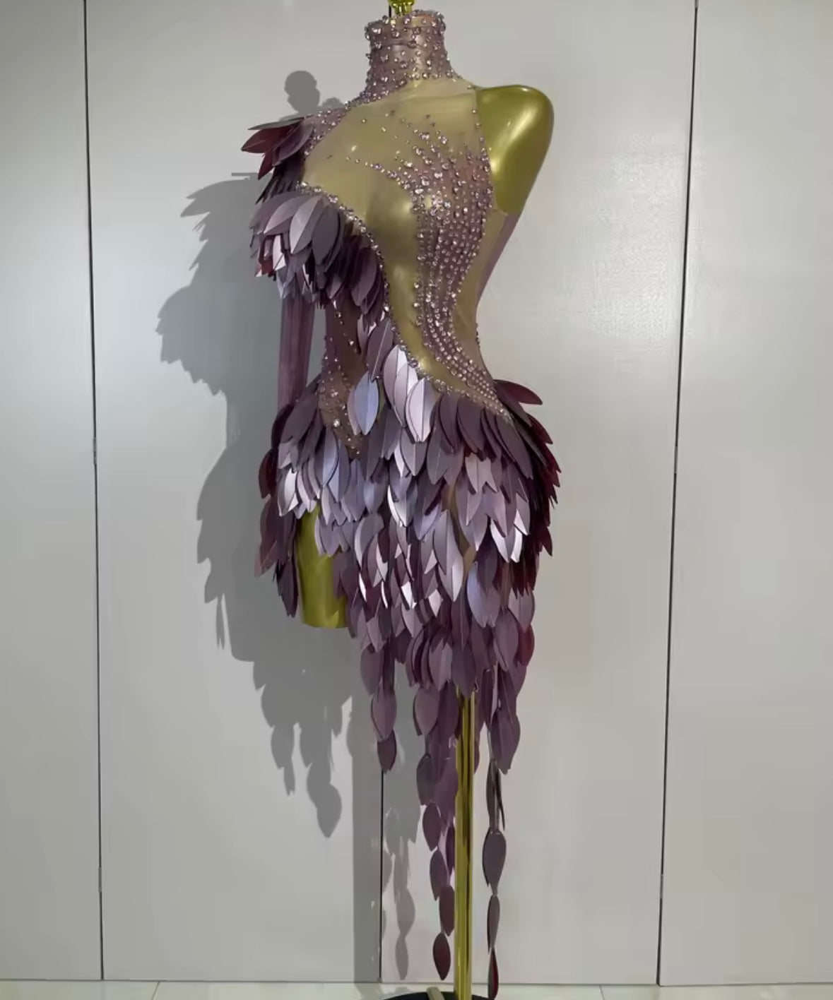 Sexy Purple One Shoulder Sequins Rhinestone Tassel Dress