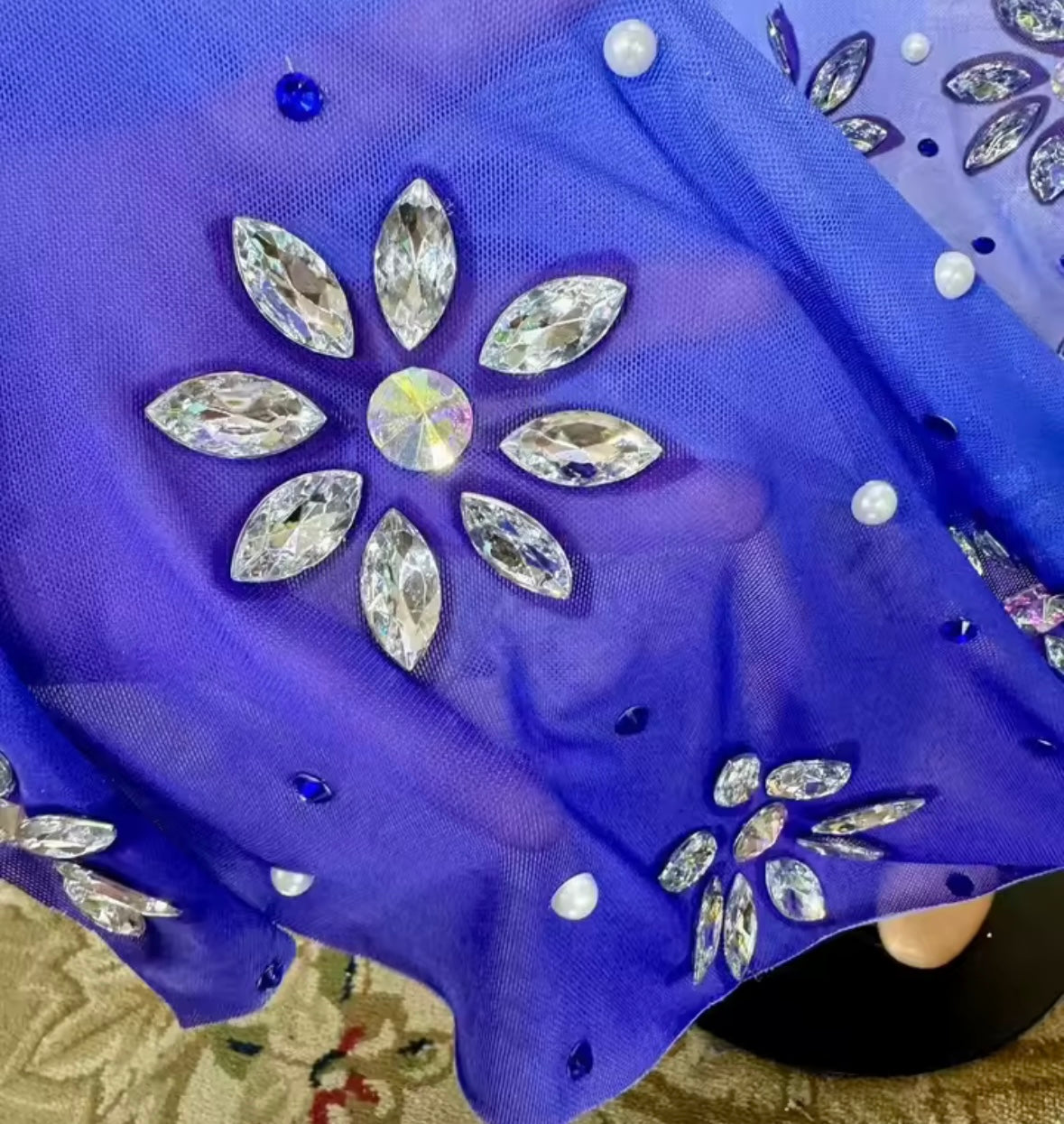 Blue Sexy Strapless Floral Rhinestone Maxi Dress