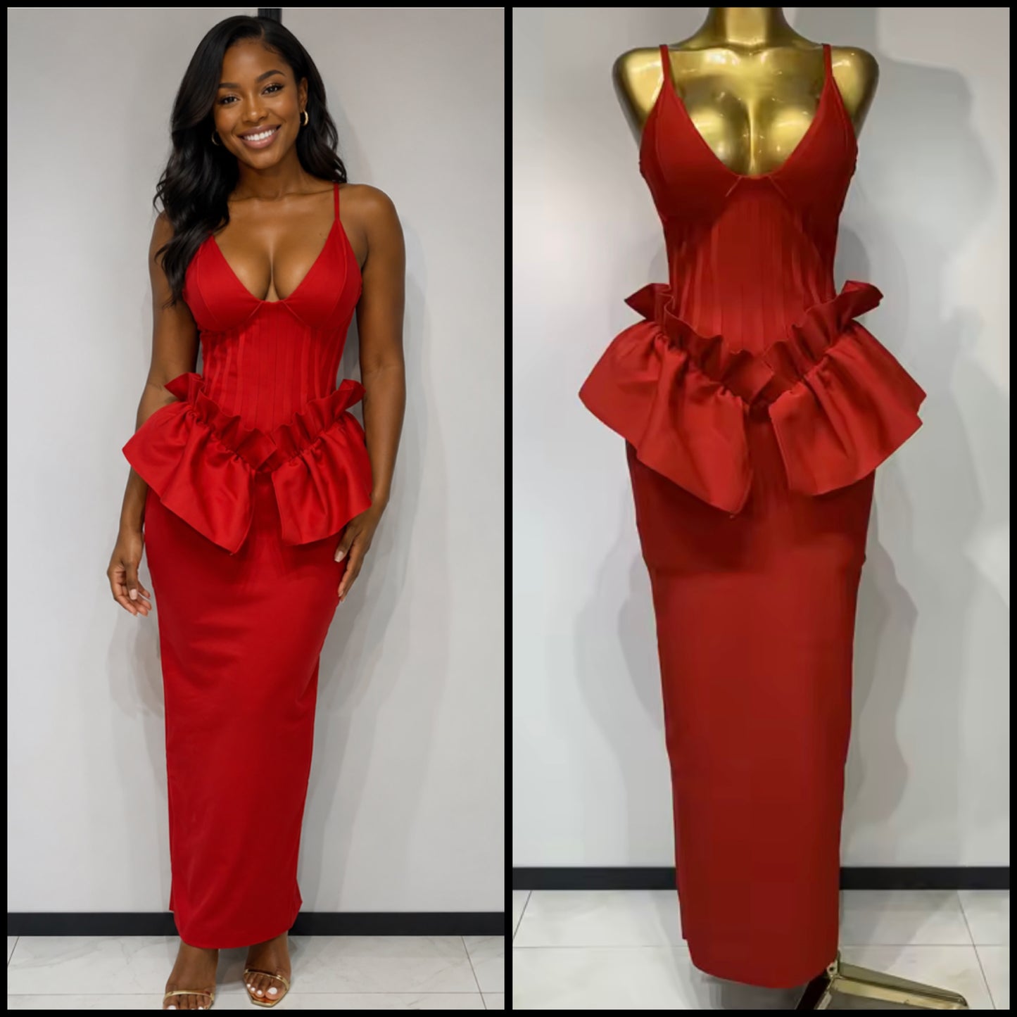 Red Elegant Sleeveless Ruffled Maxi Dress