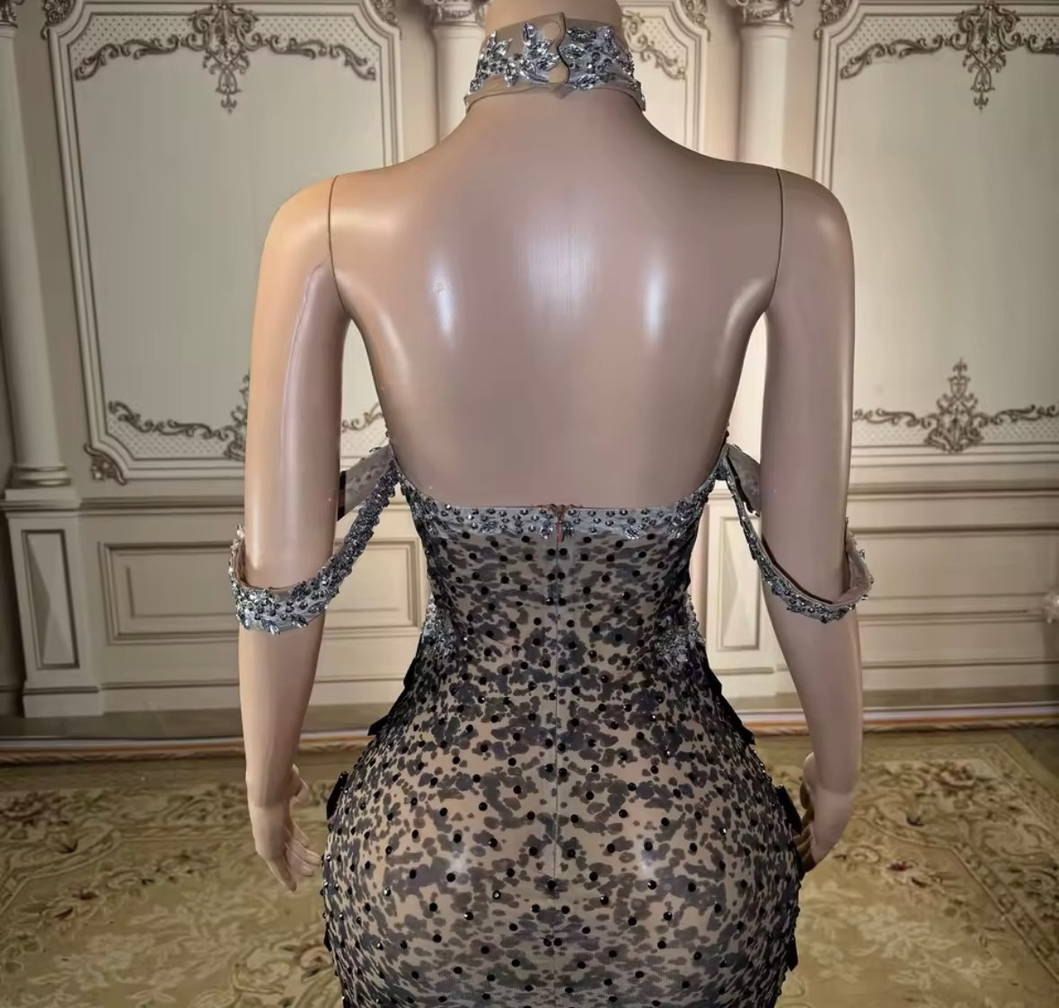 Sexy Halter Sleeveless Rhinestone Embellishment Maxi Dress
