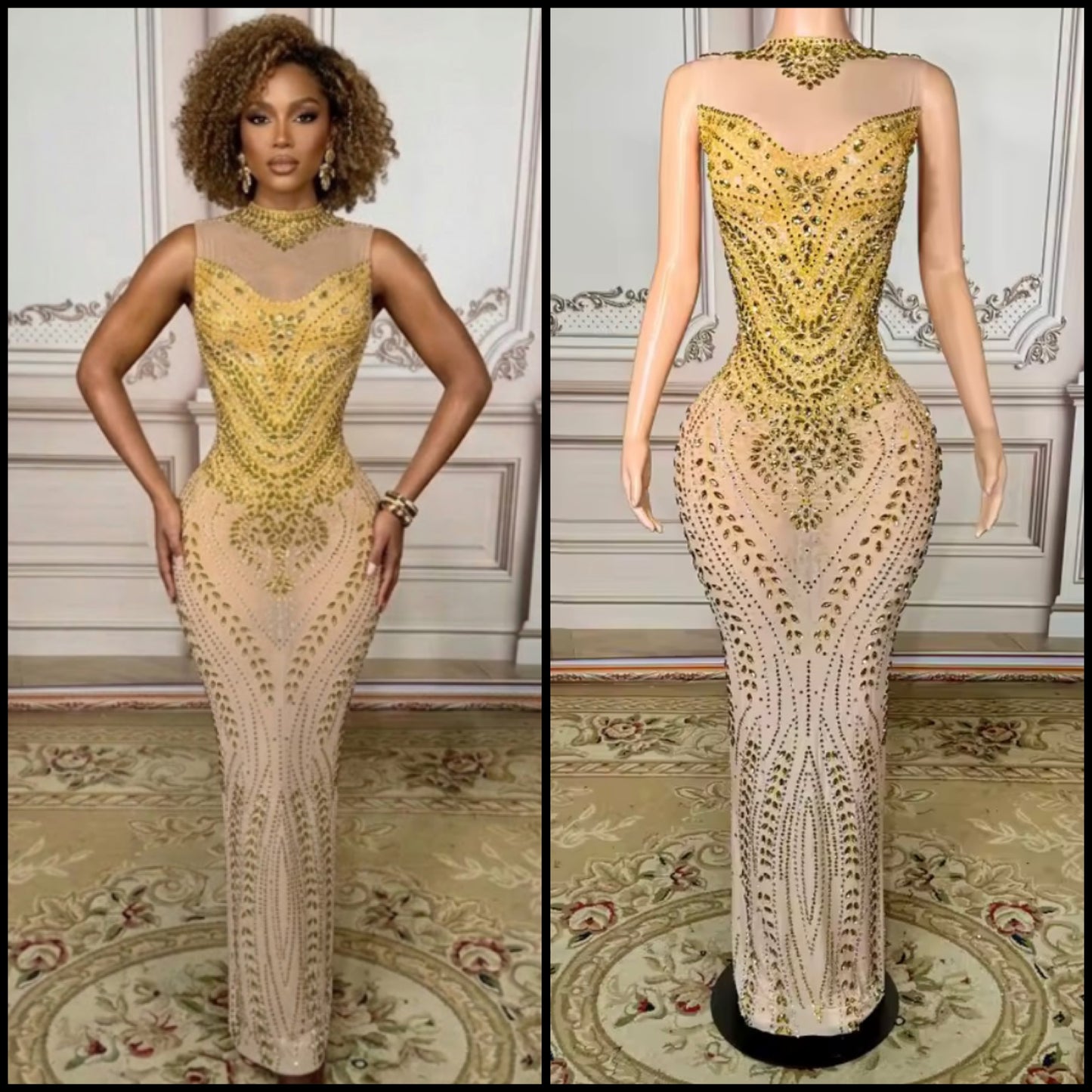 Sexy See Through Sleeveless Rhinestone Embellishment Dress