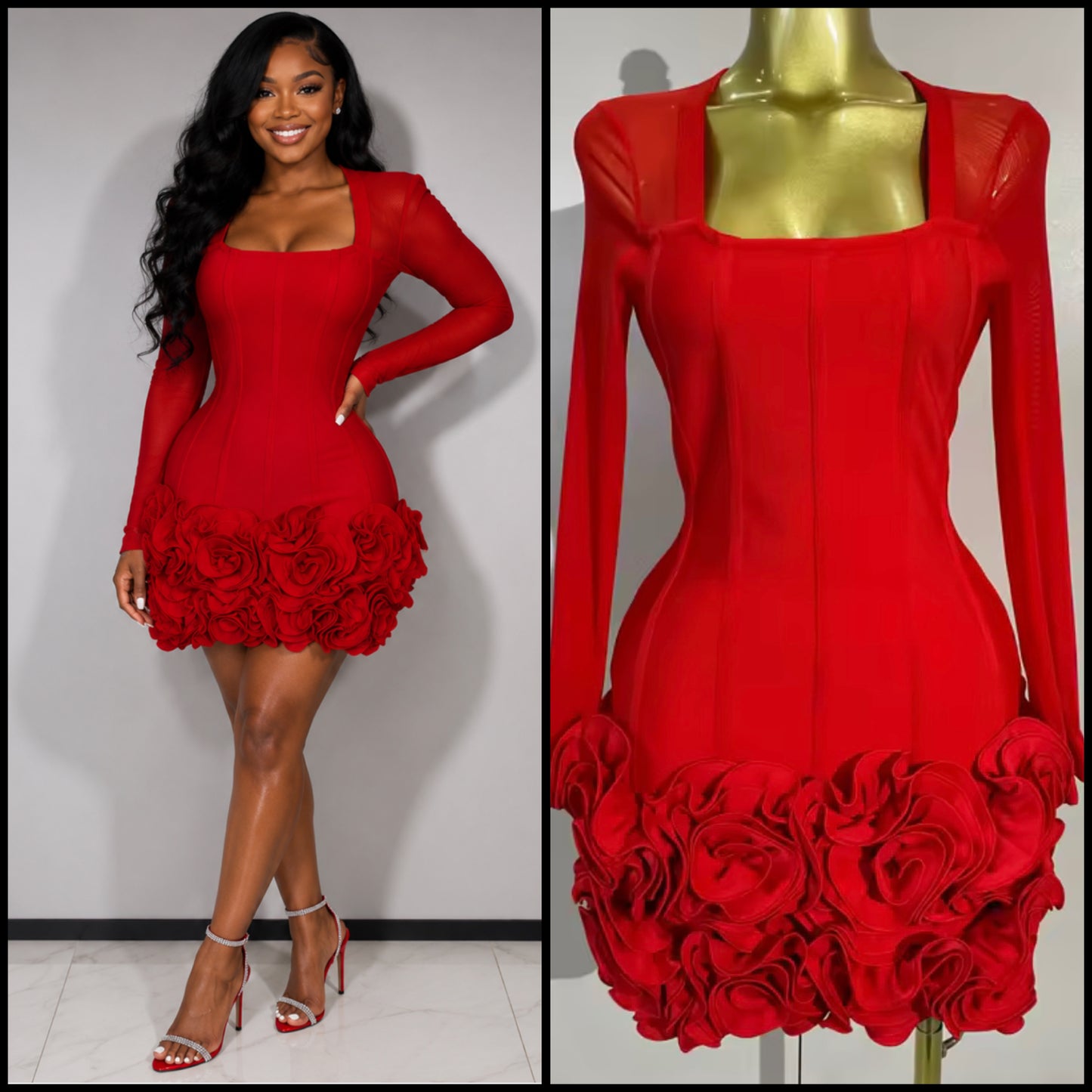 Sexy Full Sleeve Floral Bandage Dress