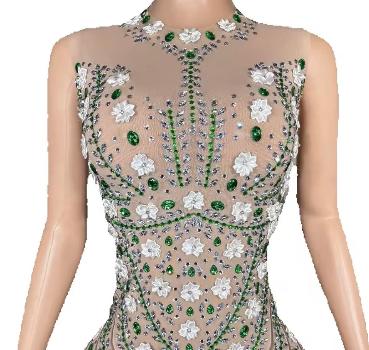Sexy Sleeveless Floral Rhinestone Embellishment Maxi Dress