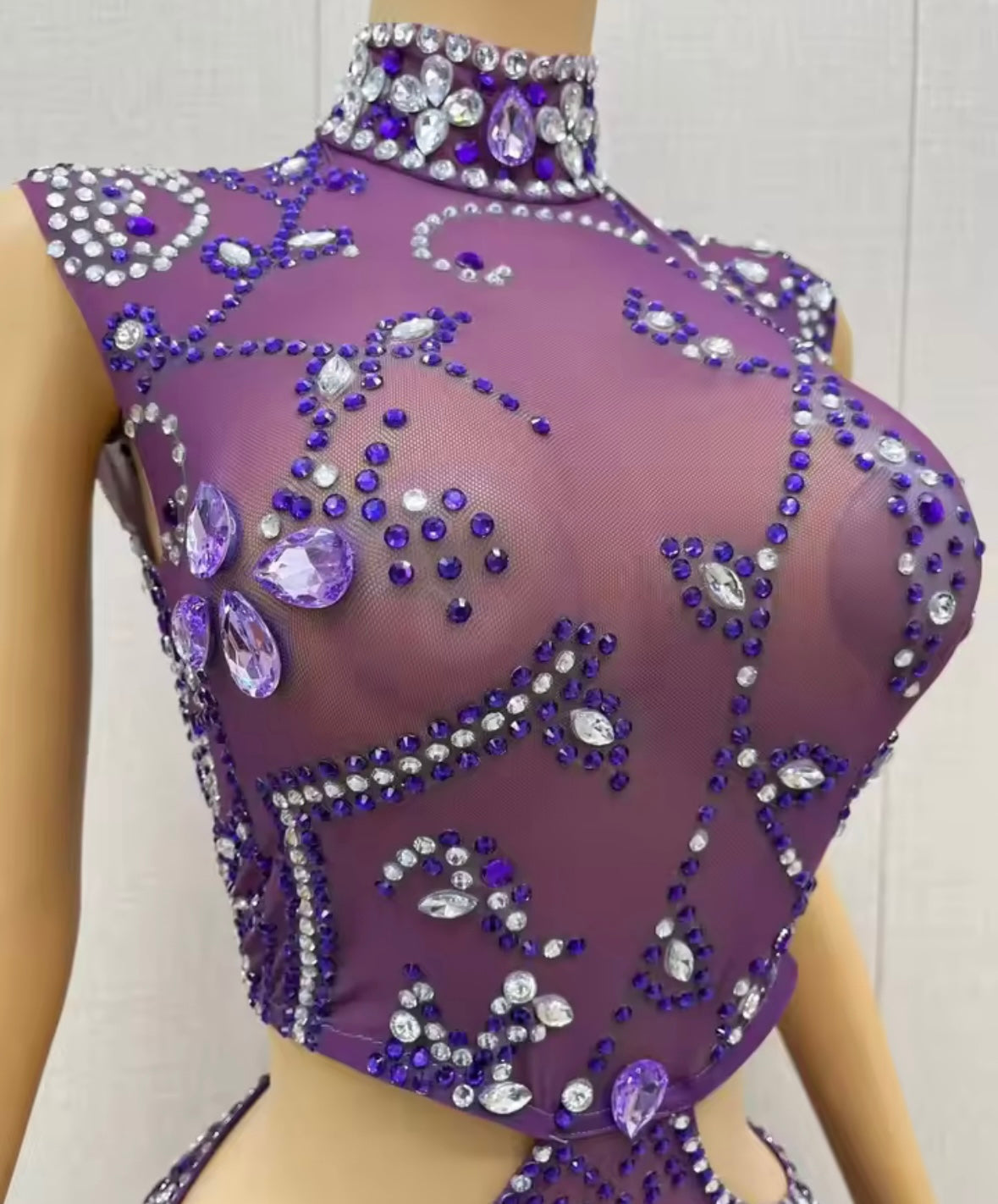 Purple Sleeveless Rhinestone Embellishment Sexy Dress