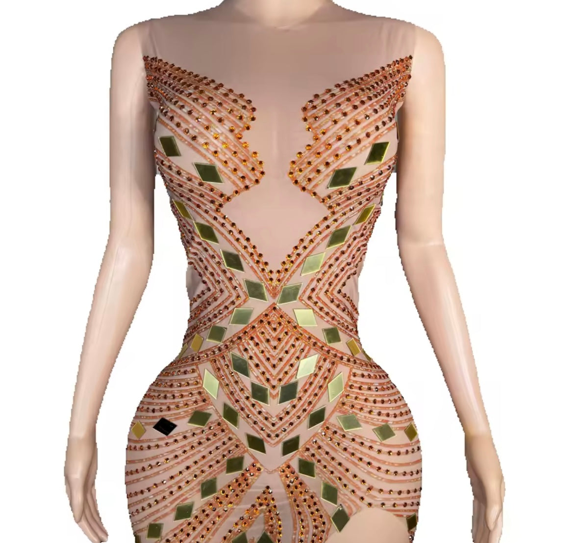 Sexy Sleeveless Rhinestone Sequins Side Split Maxi Dress