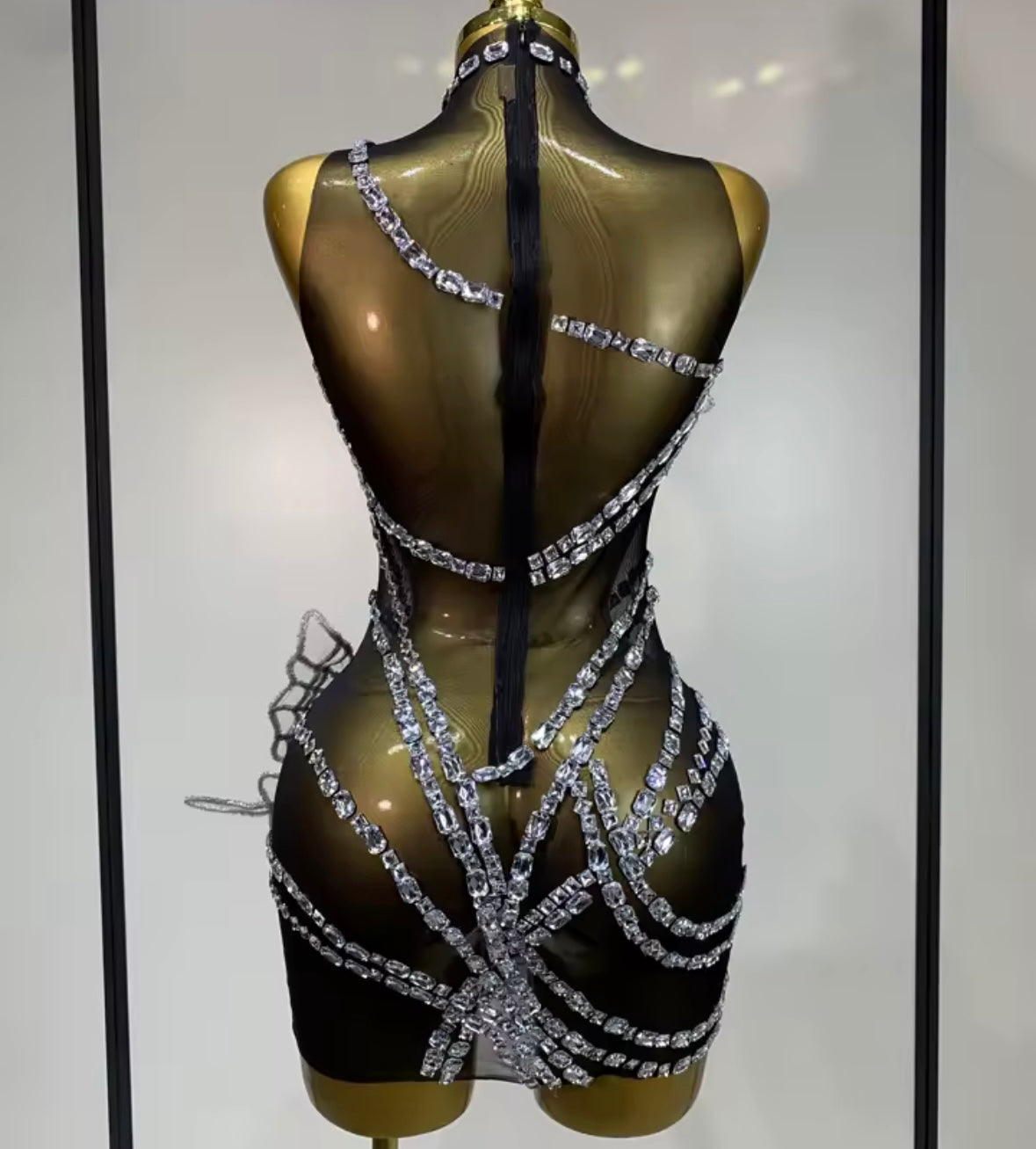 Sexy Black Sleeveless See Through Crystal Butterfly Dress
