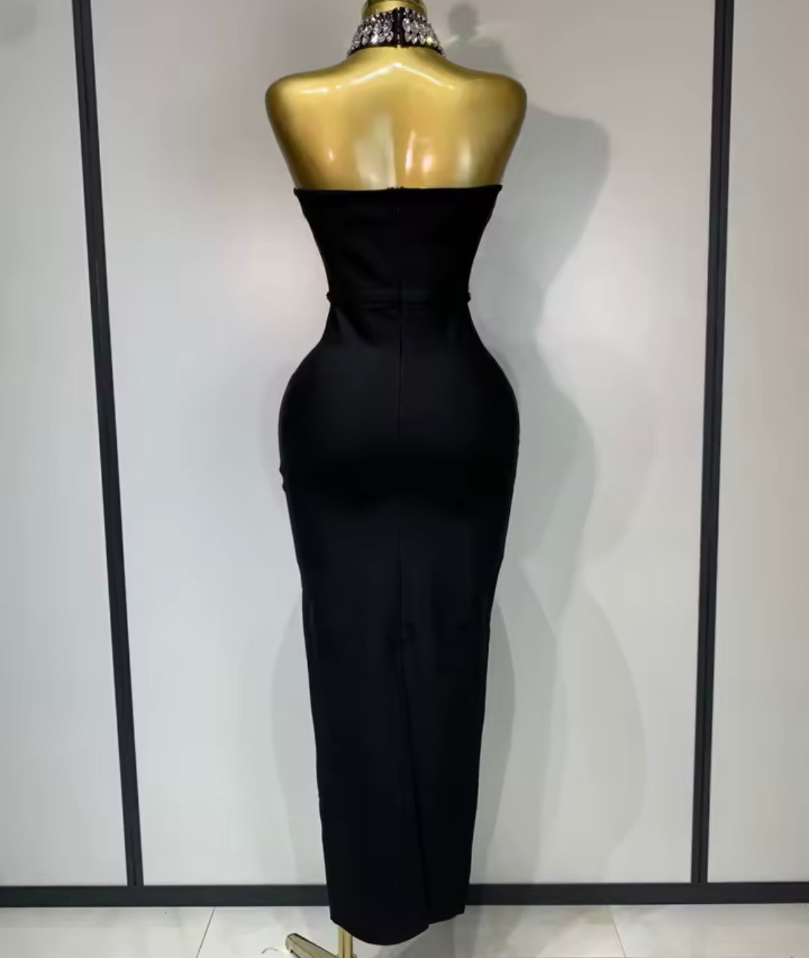 Rhinestone Choker Strapless Elegant Dress