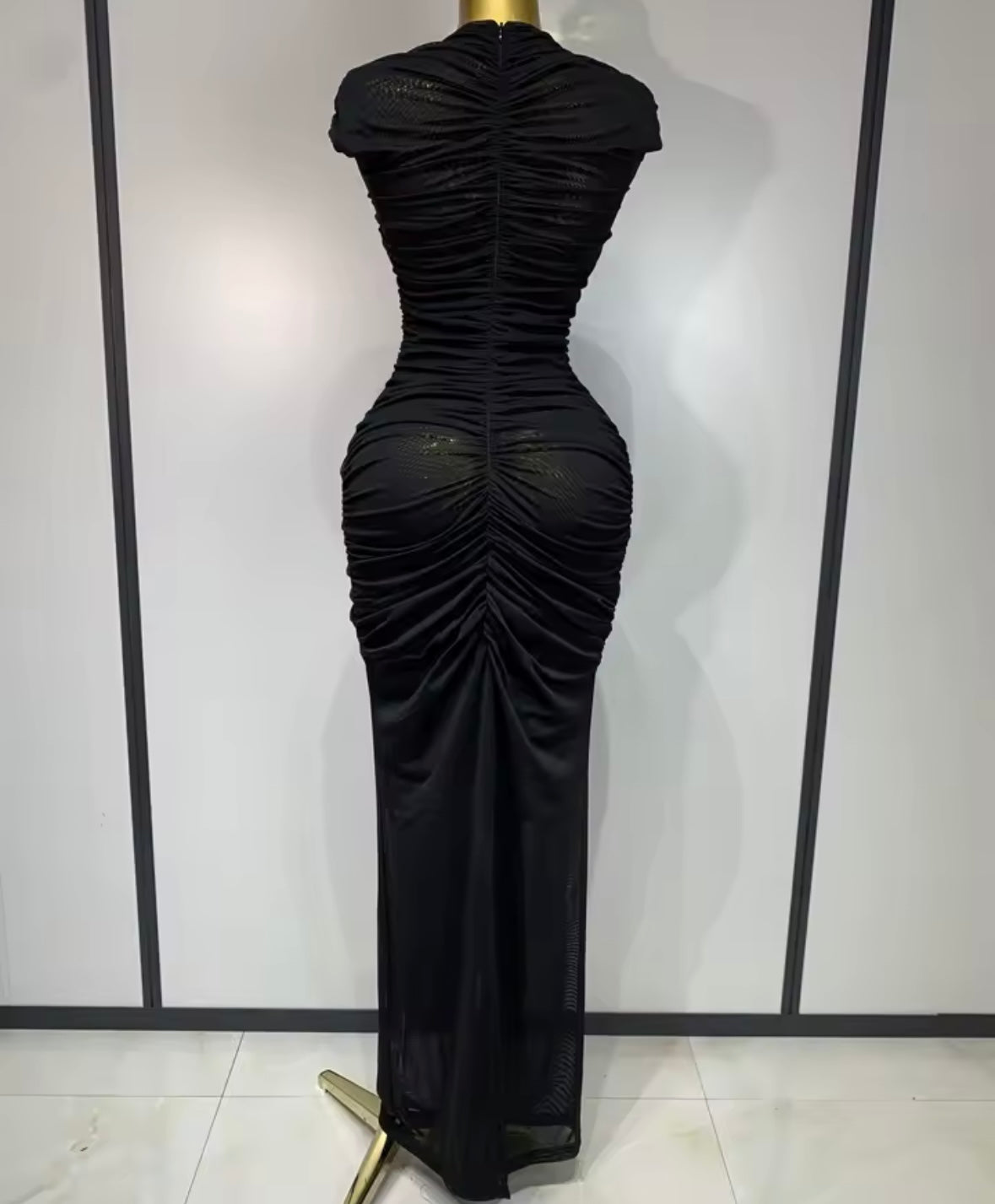 Sexy Sleeveless Hollow Out Ruched Maxi Dress