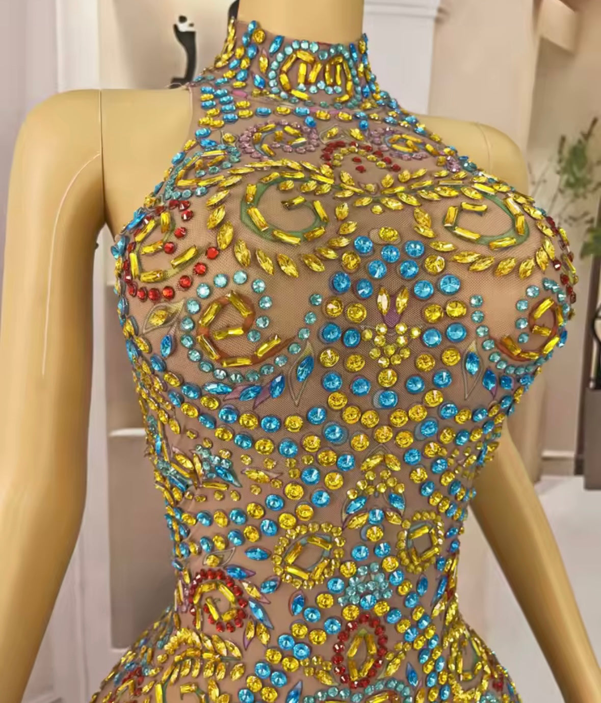 Sexy Sleeveless Colorful Rhinestone See Through Jumpsuit