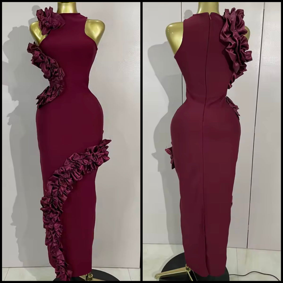 Sexy Sleeveless Burgundy Maxi Dress