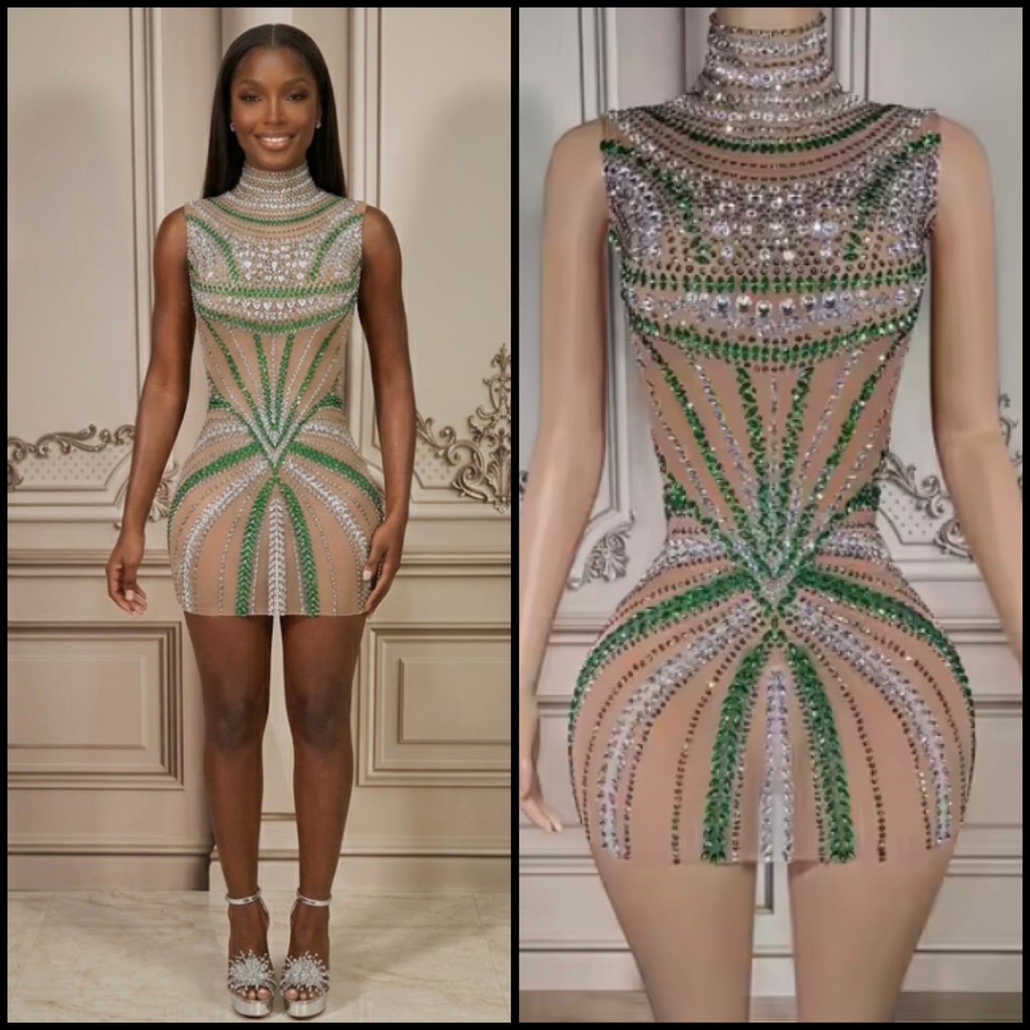 Sexy Sleeveless Rhinestone Embellishment Dress