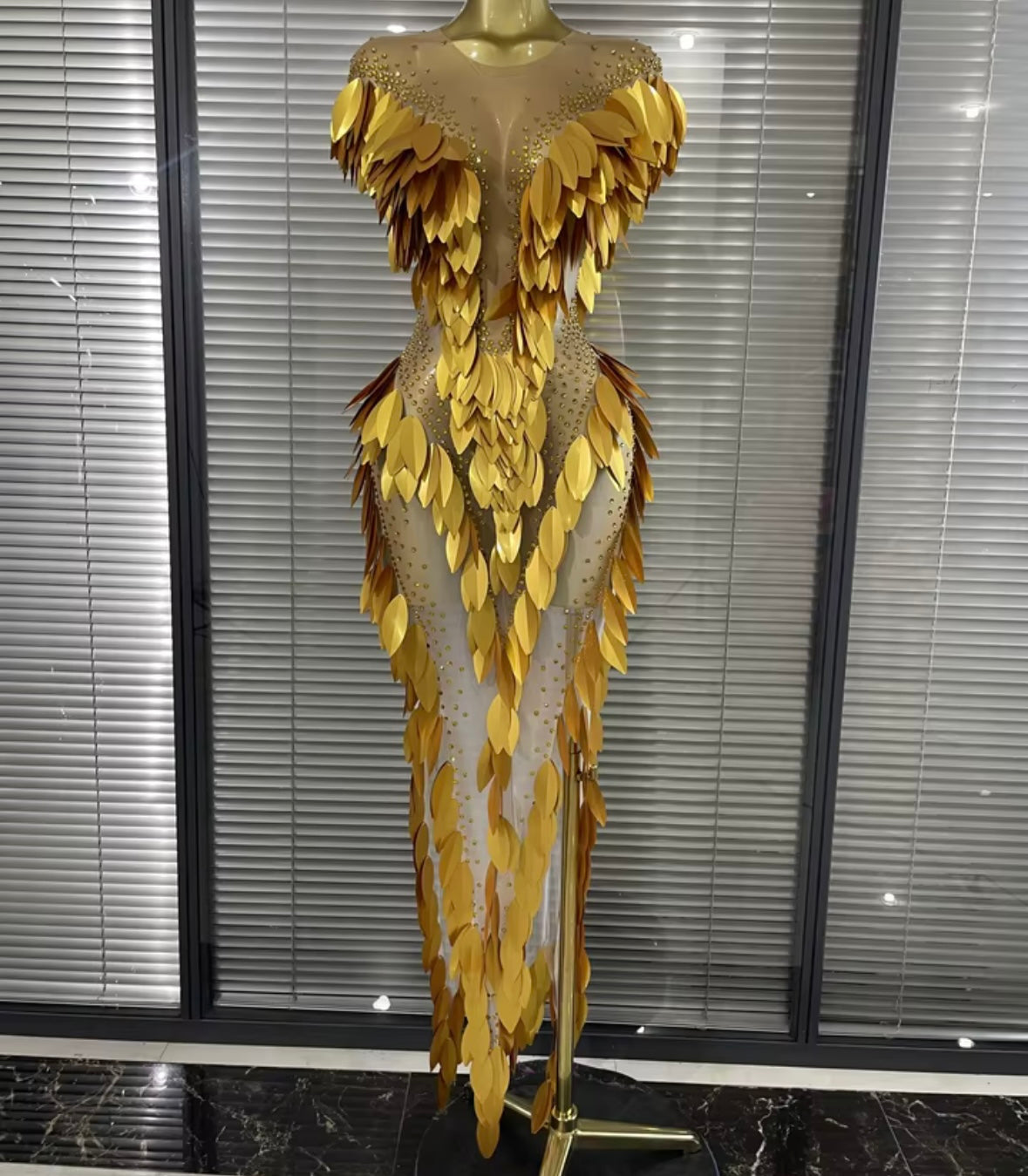 Sexy See Through Sequins Rhinestone Maxi Dress