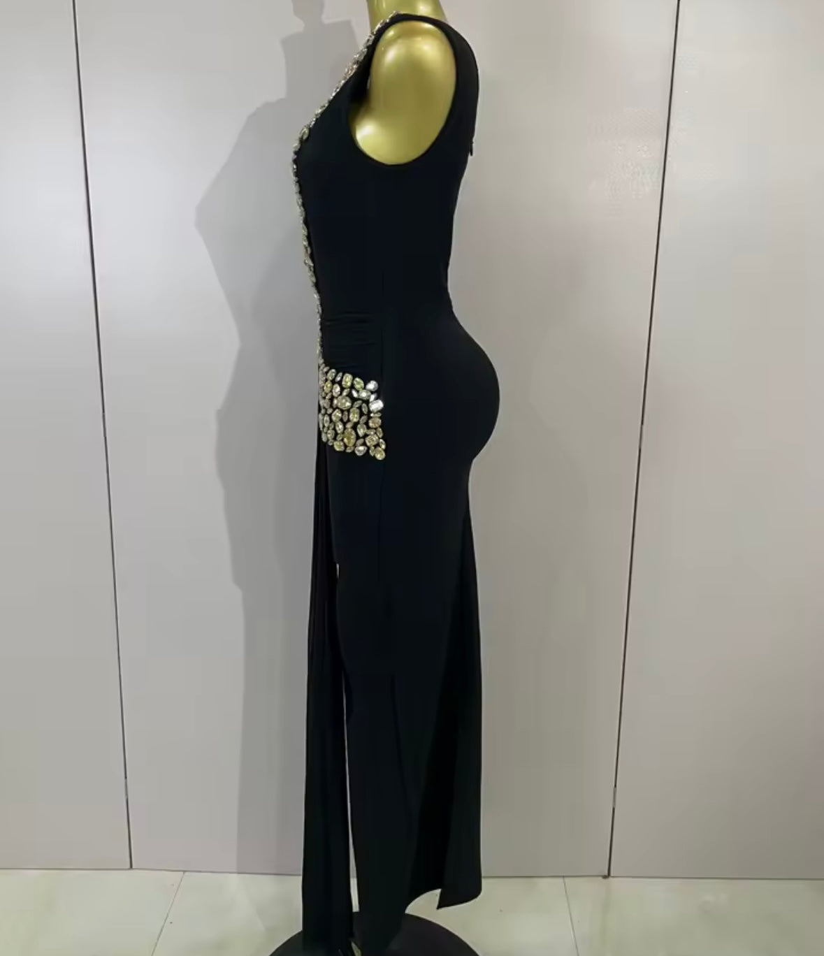 Elegant Rhinestone One Shoulder Maxi Dress