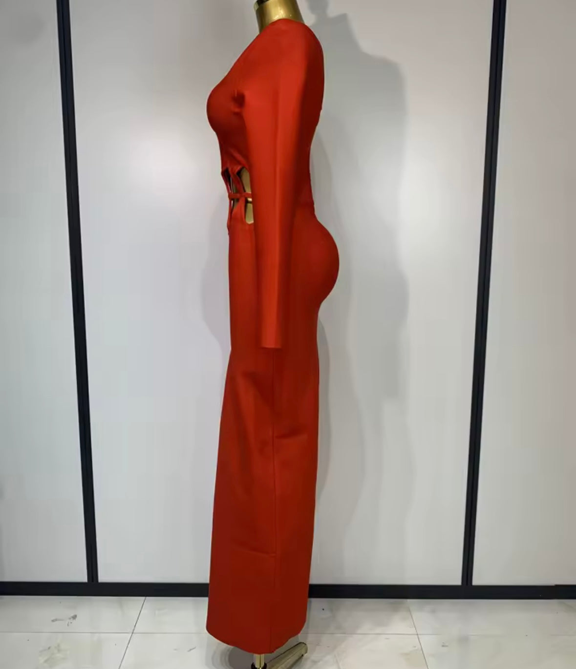 Red Elegant One Shoulder Hollow Out Maxi Dress