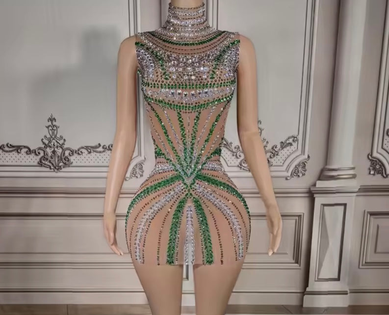 Sexy Sleeveless Rhinestone Embellishment Dress