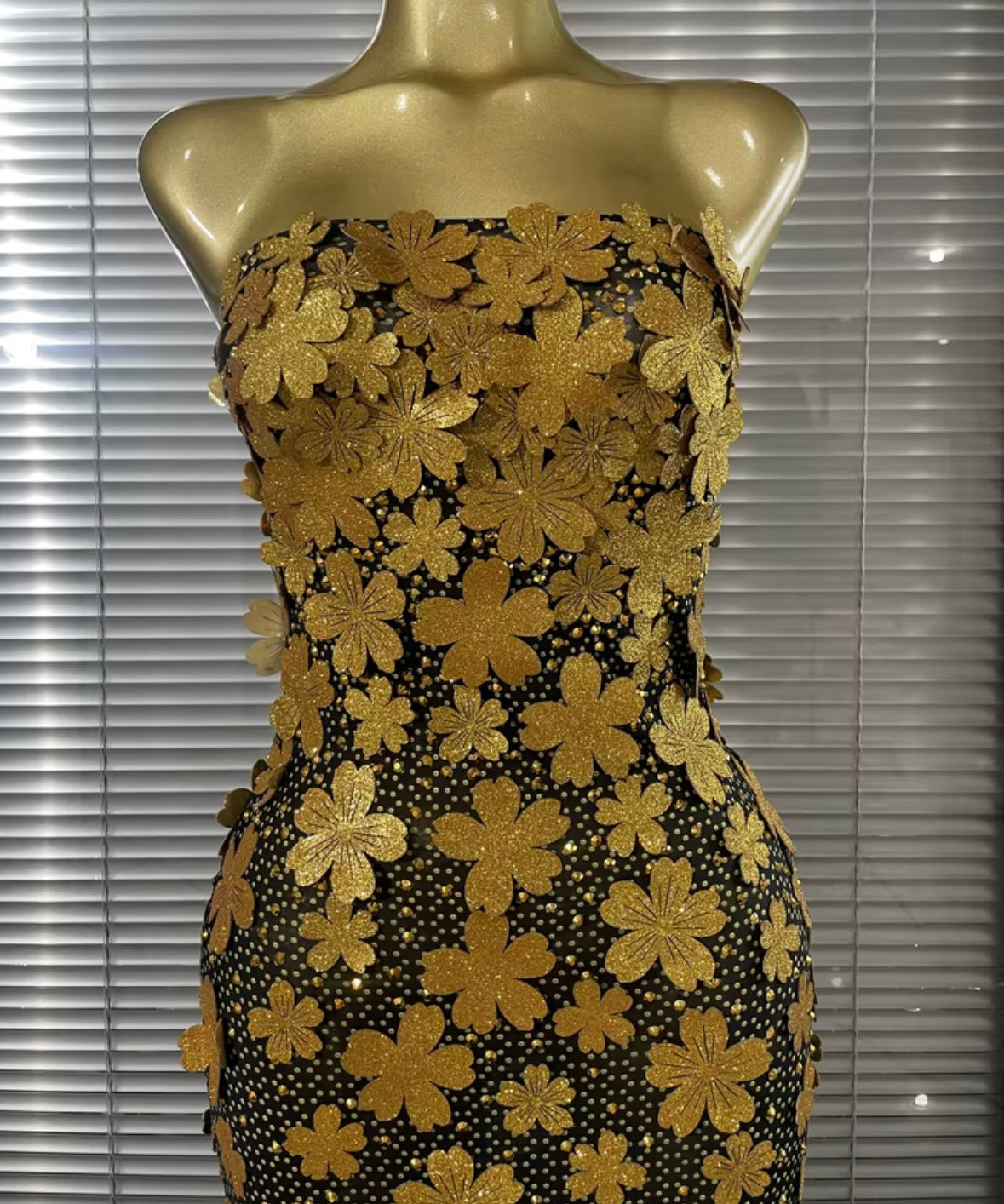 Sexy Strapless Beaded Floral Maxi Dress