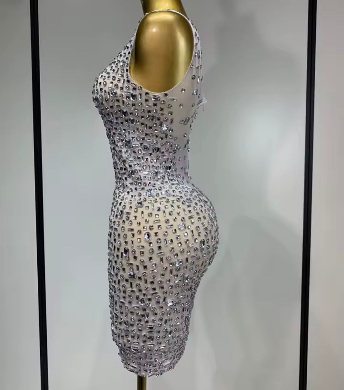 Silver Rhinestone Embellishment Sleeveless Sexy Dress