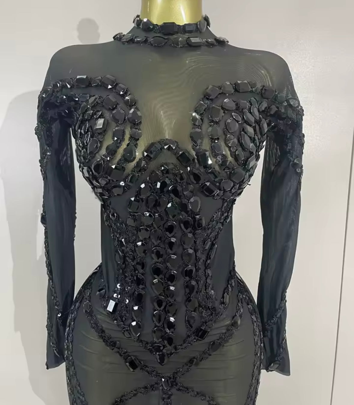 Sexy Beaded Crystal Full Sleeve Floor-Length Dress