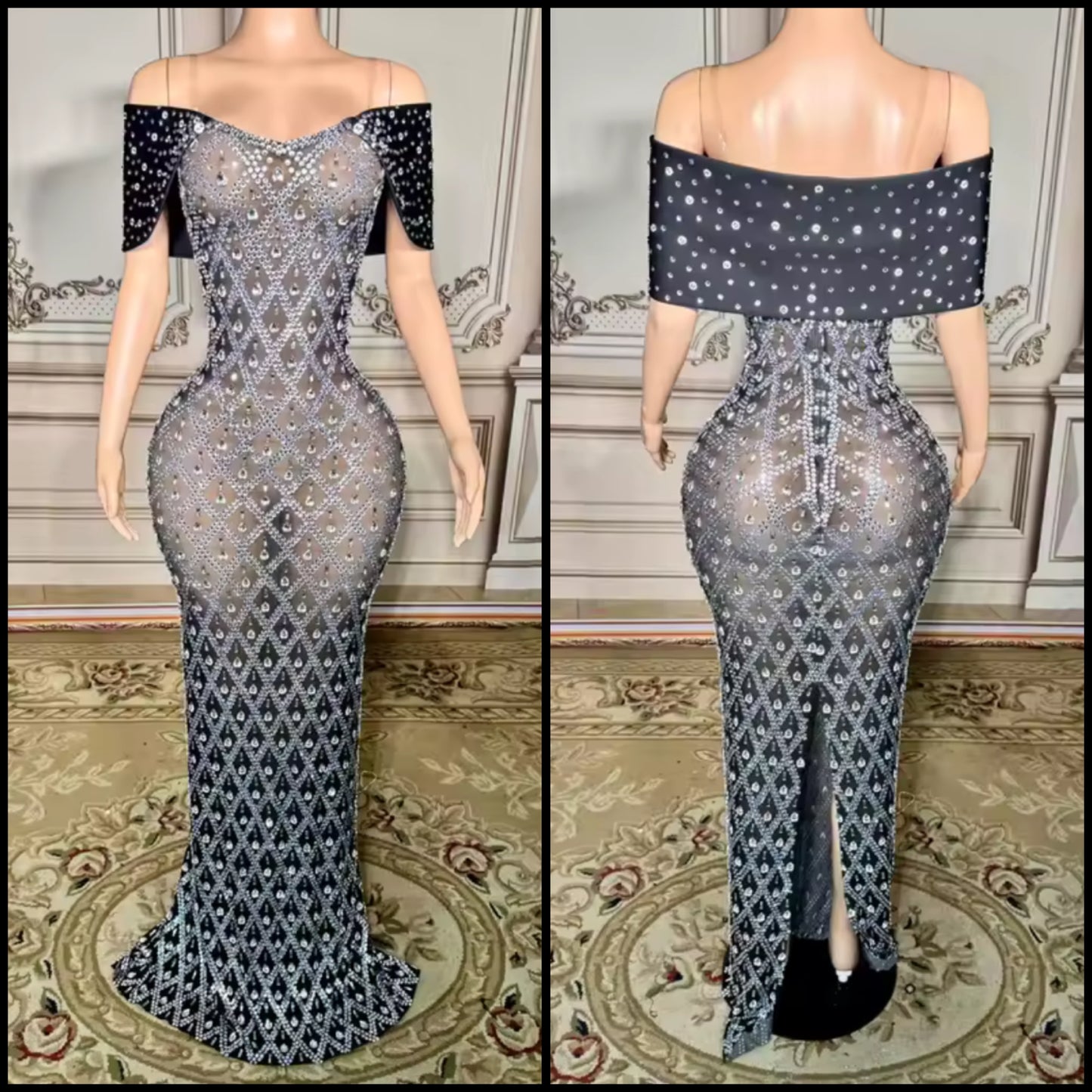Sexy Rhinestone Off The Shoulder Floor-Length Dress