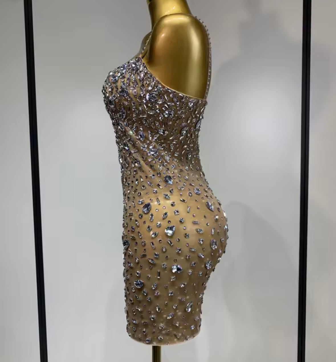 Sexy Sleeveless Rhinestone Embellishment See Through Dress