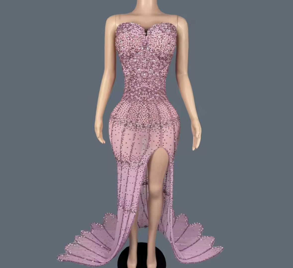 Sexy Sleeveless Rhinestone Side Split Mermaid Dress