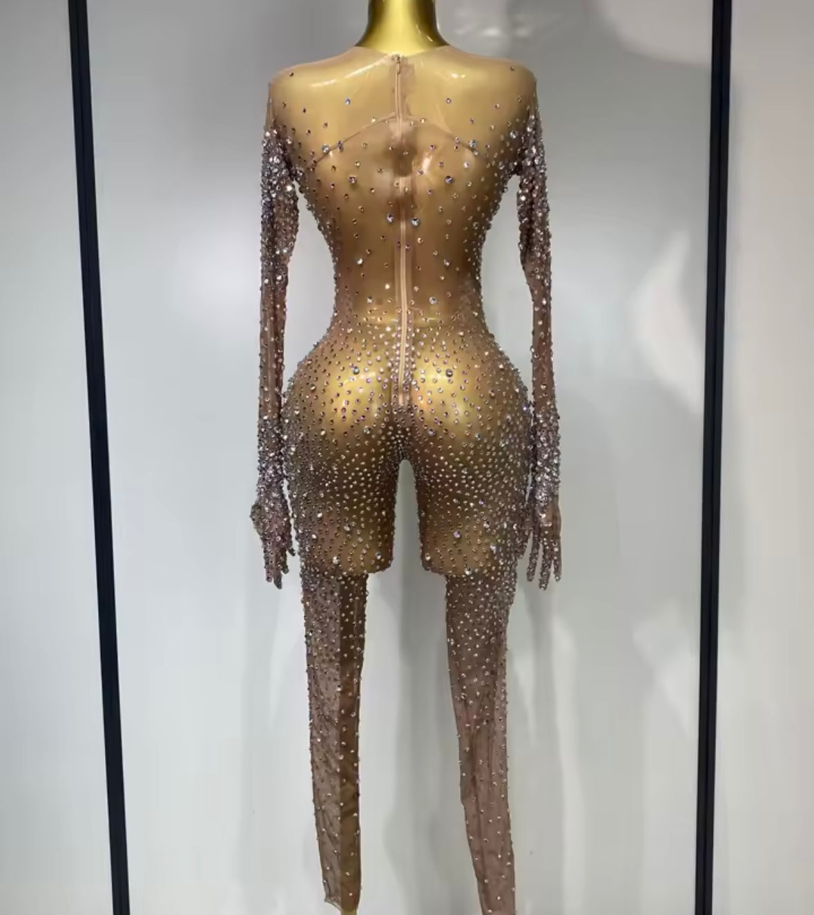 Sexy See Through Rhinestone Full Sleeve Jumpsuit
