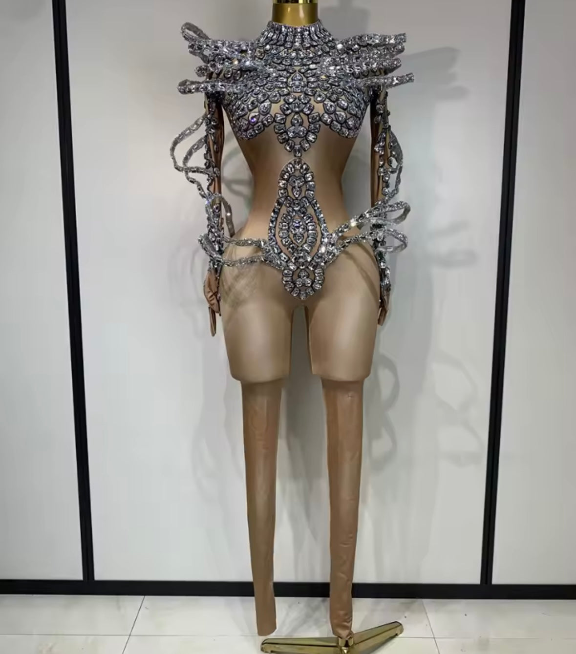 Rhinestone Embellishment Sexy Full Sleeve Jumpsuit
