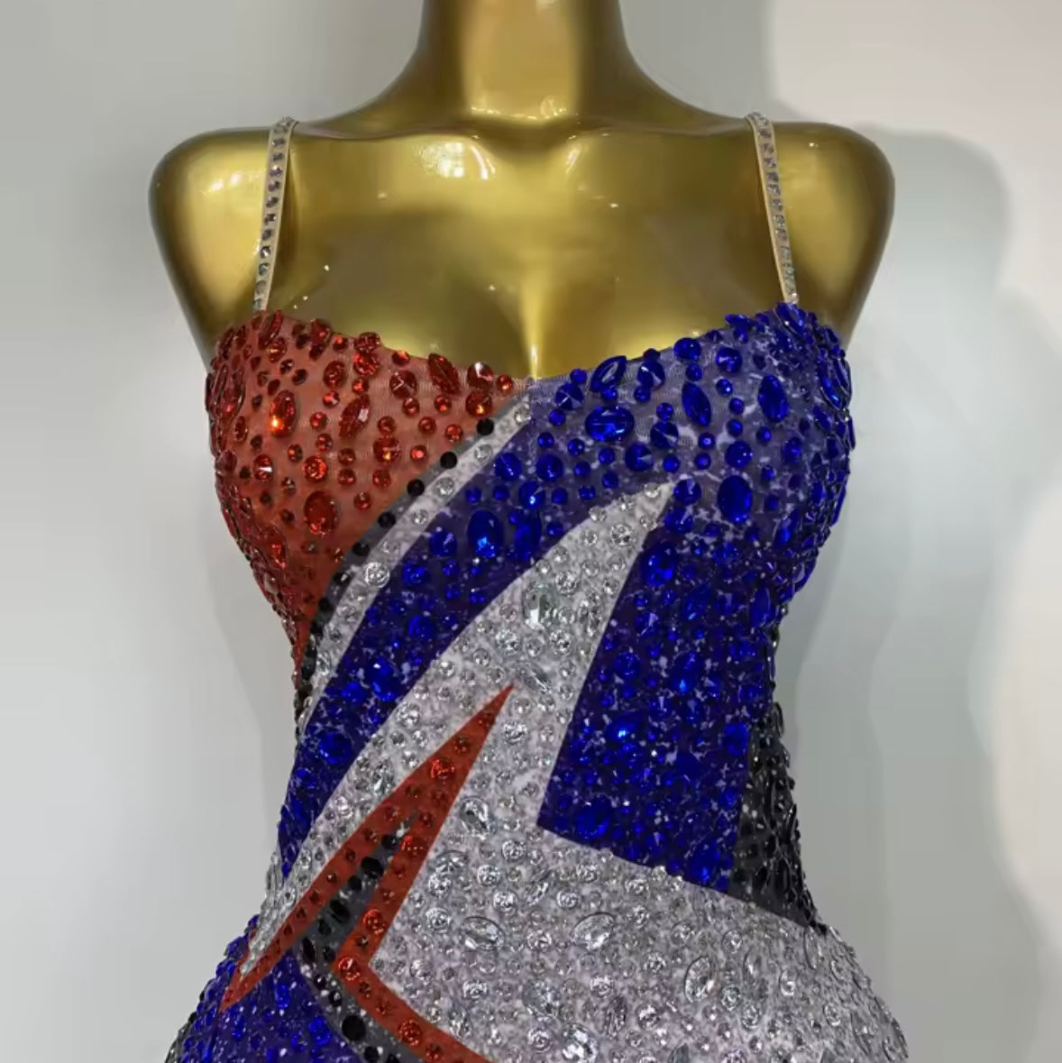 Sexy Sleeveless Color Patchwork Rhinestone Dress