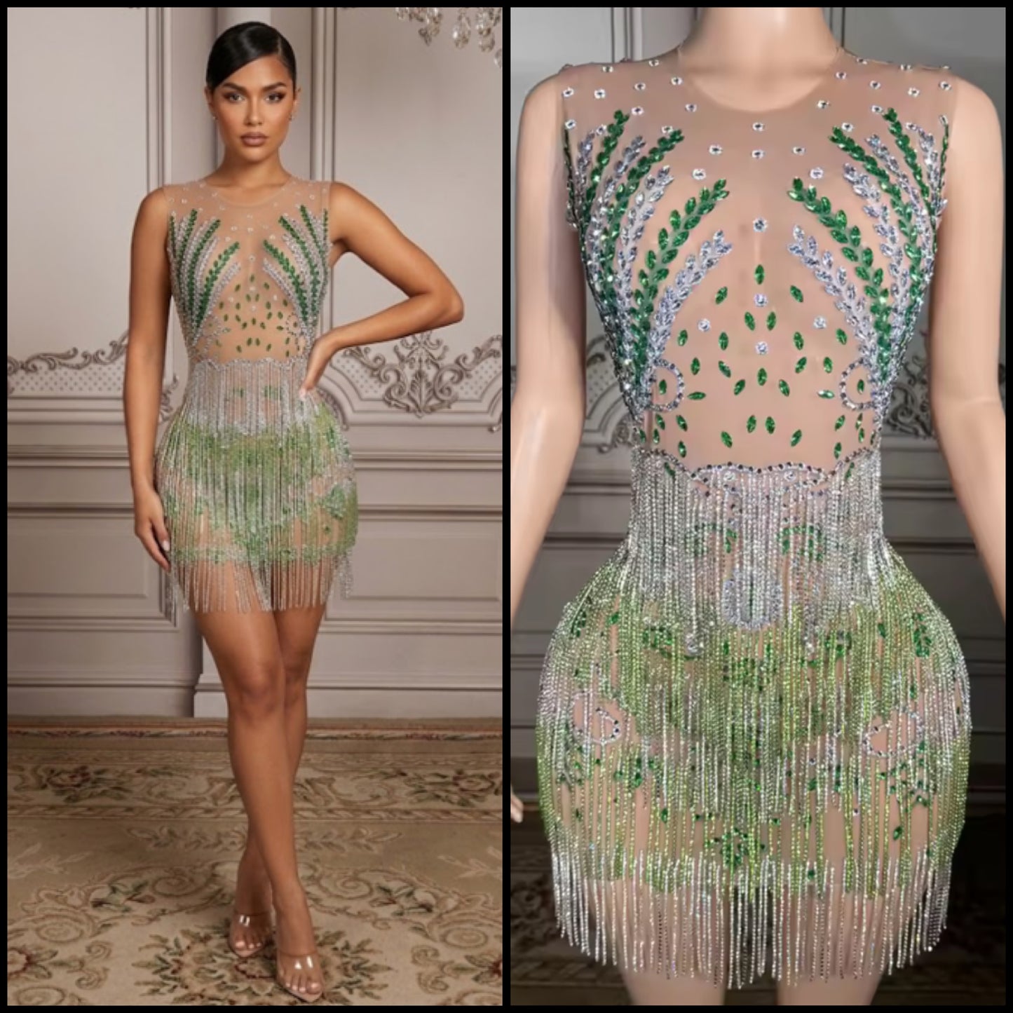 Sexy Sleeveless Rhinestone Tassel Short Dress