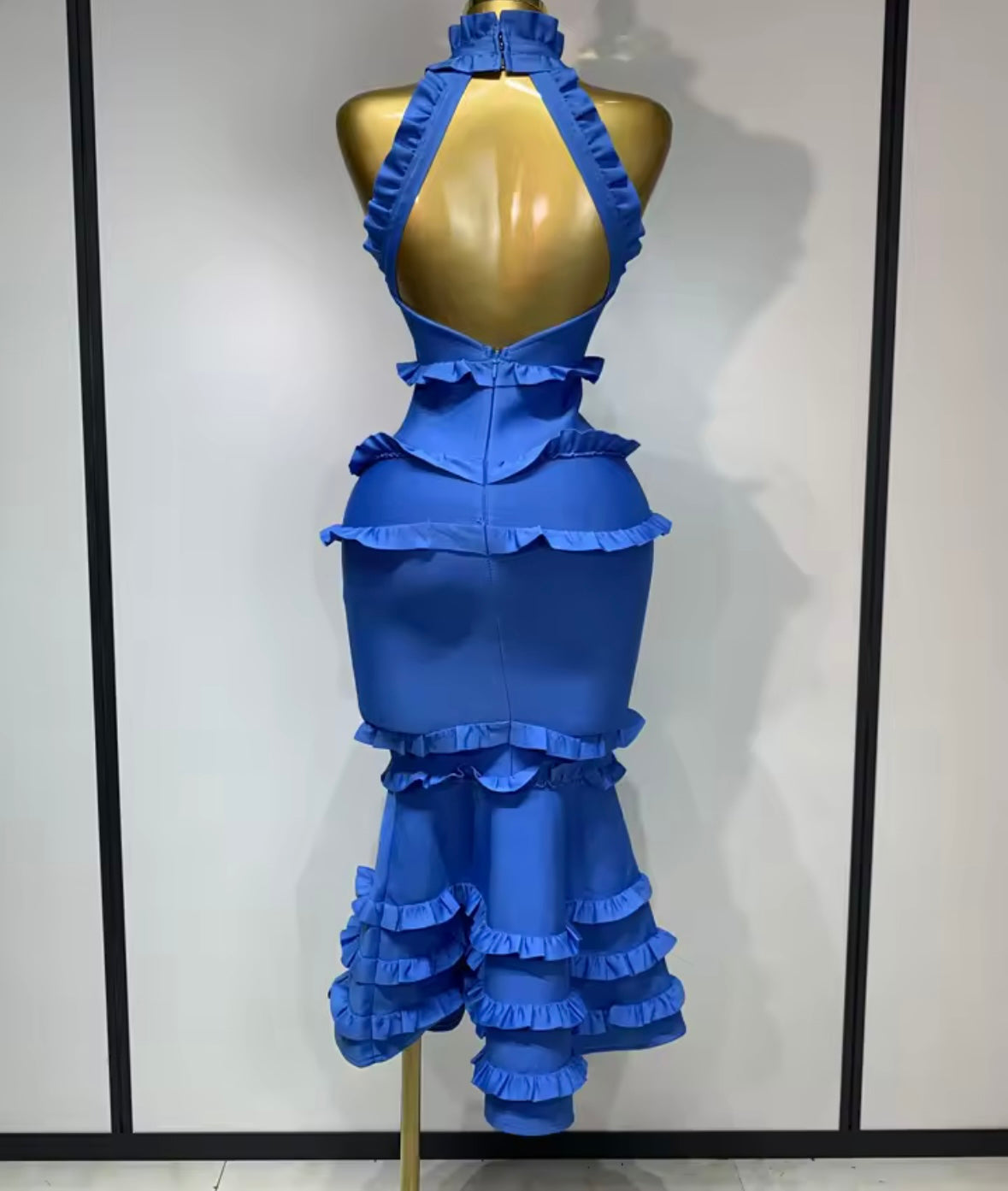 Sexy Sleeveless Open Back Ruffled Mermaid Dress