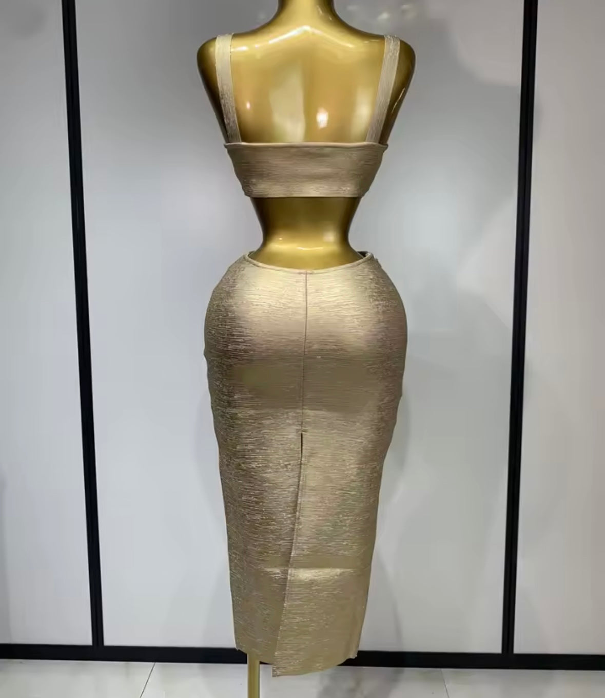 Sexy Gold Sleeveless Hollow Out Bandaged Midi-Length Dress
