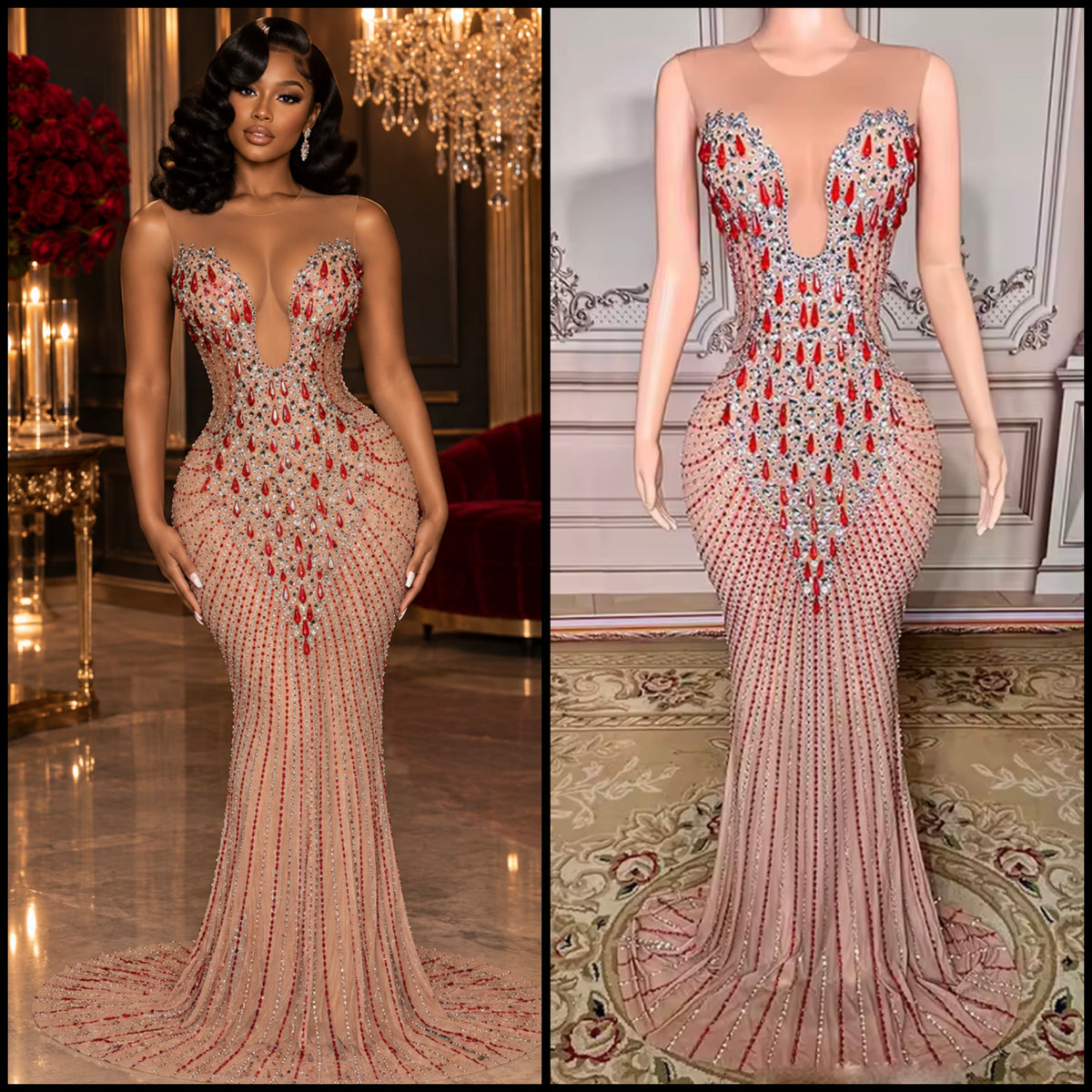 Rhinestone Embellishment Sexy Sleeveless Mermaid Dress