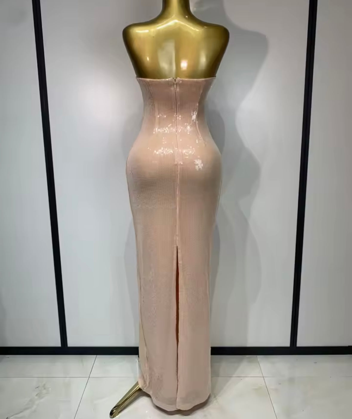 Sexy Pink Sequins Strapless Floor-Length Dress