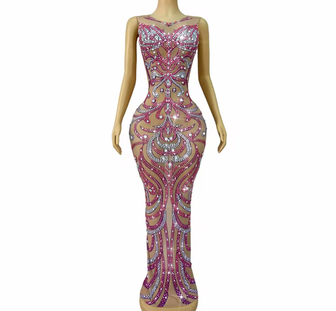 Sexy Sleeveless Color Rhinestone Embellishment Maxi Dress