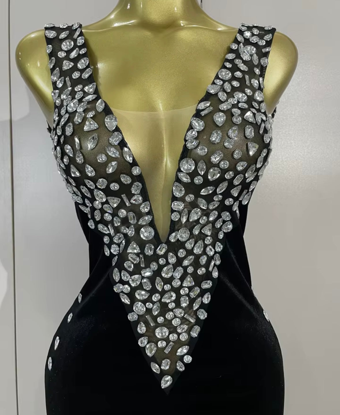 Elegant Black Sleeveless Rhinestone Embellishment Jumpsuit