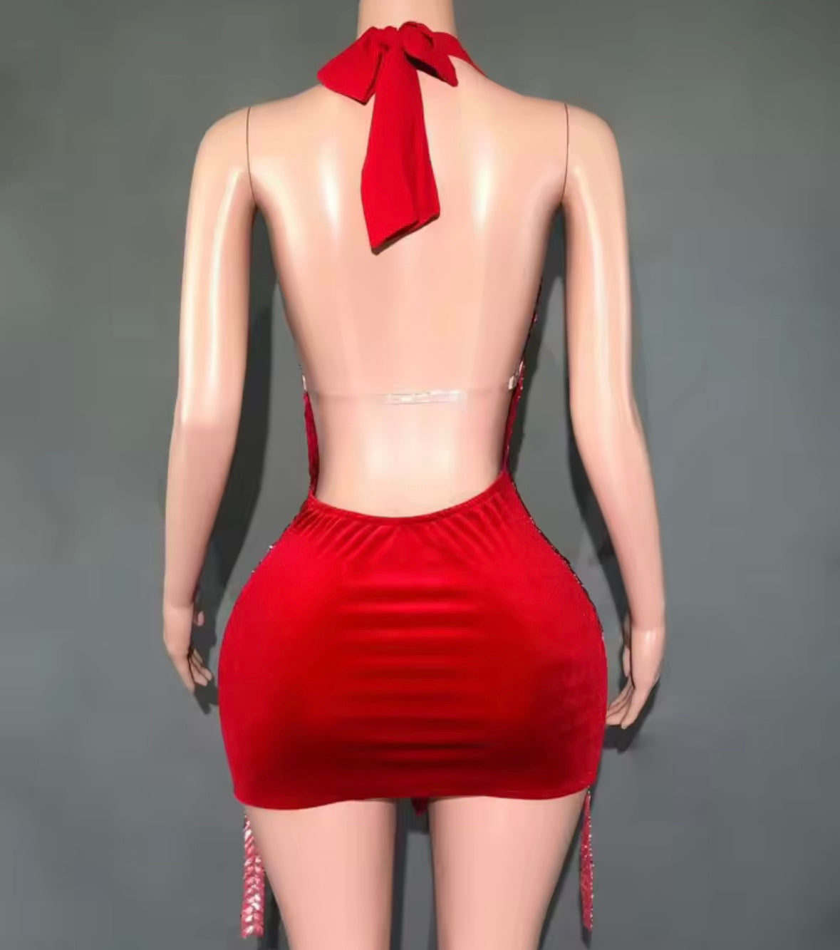 Sexy Halter Open Back Rhinestone Embellishment Dress