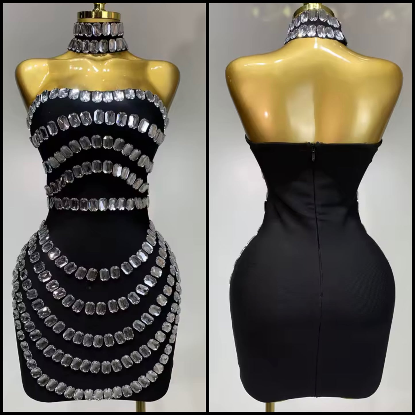 Sexy Crystal Choker Strapless Black Short Dress