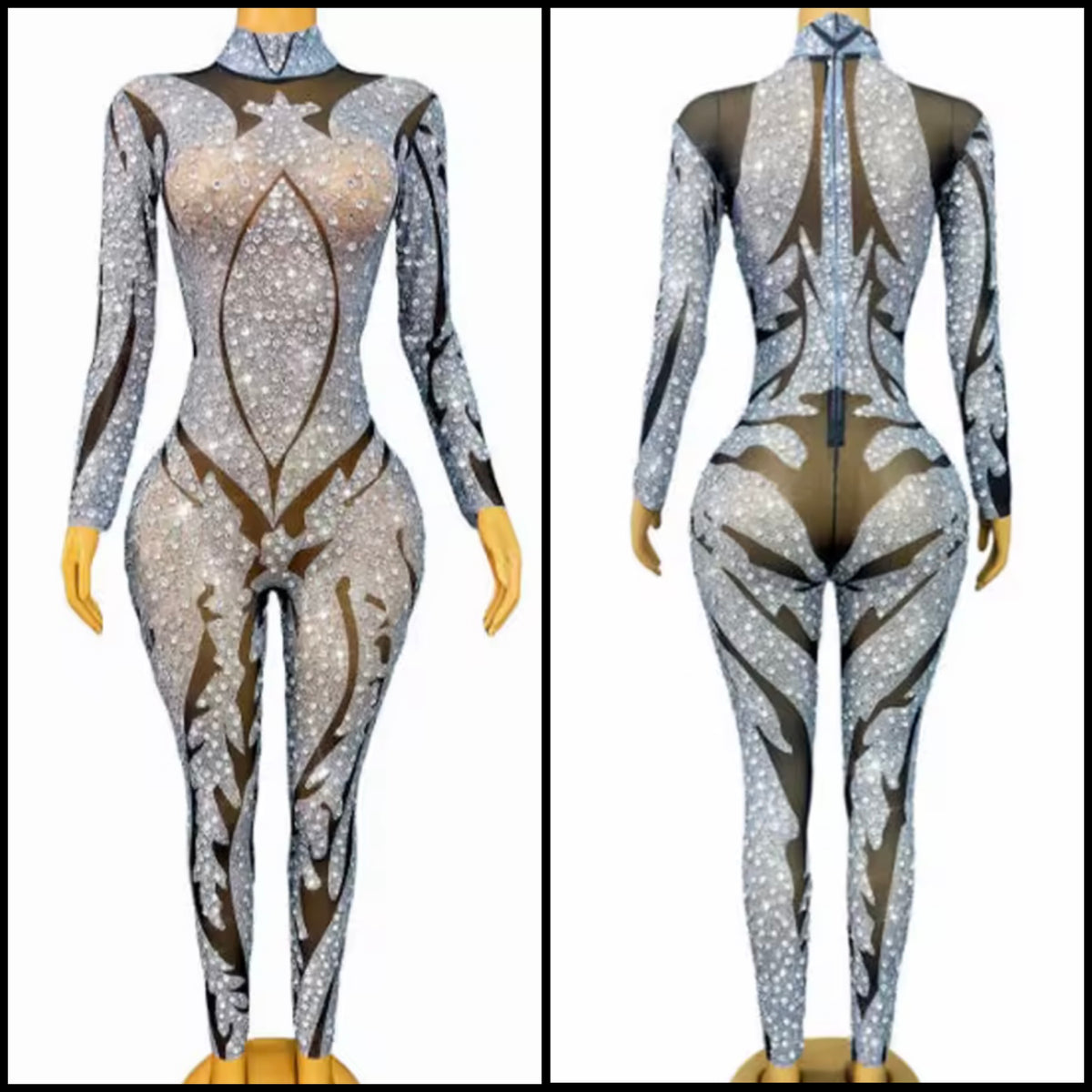 Sexy Rhinestone Embellishment Full Sleeve Jumpsuit