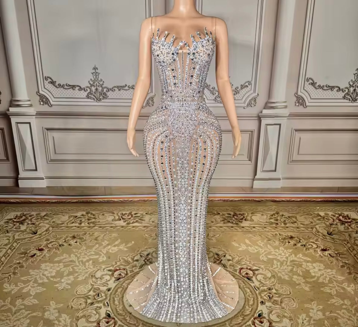 Sexy Rhinestone Embellishment Strapless Floor-Length Dress
