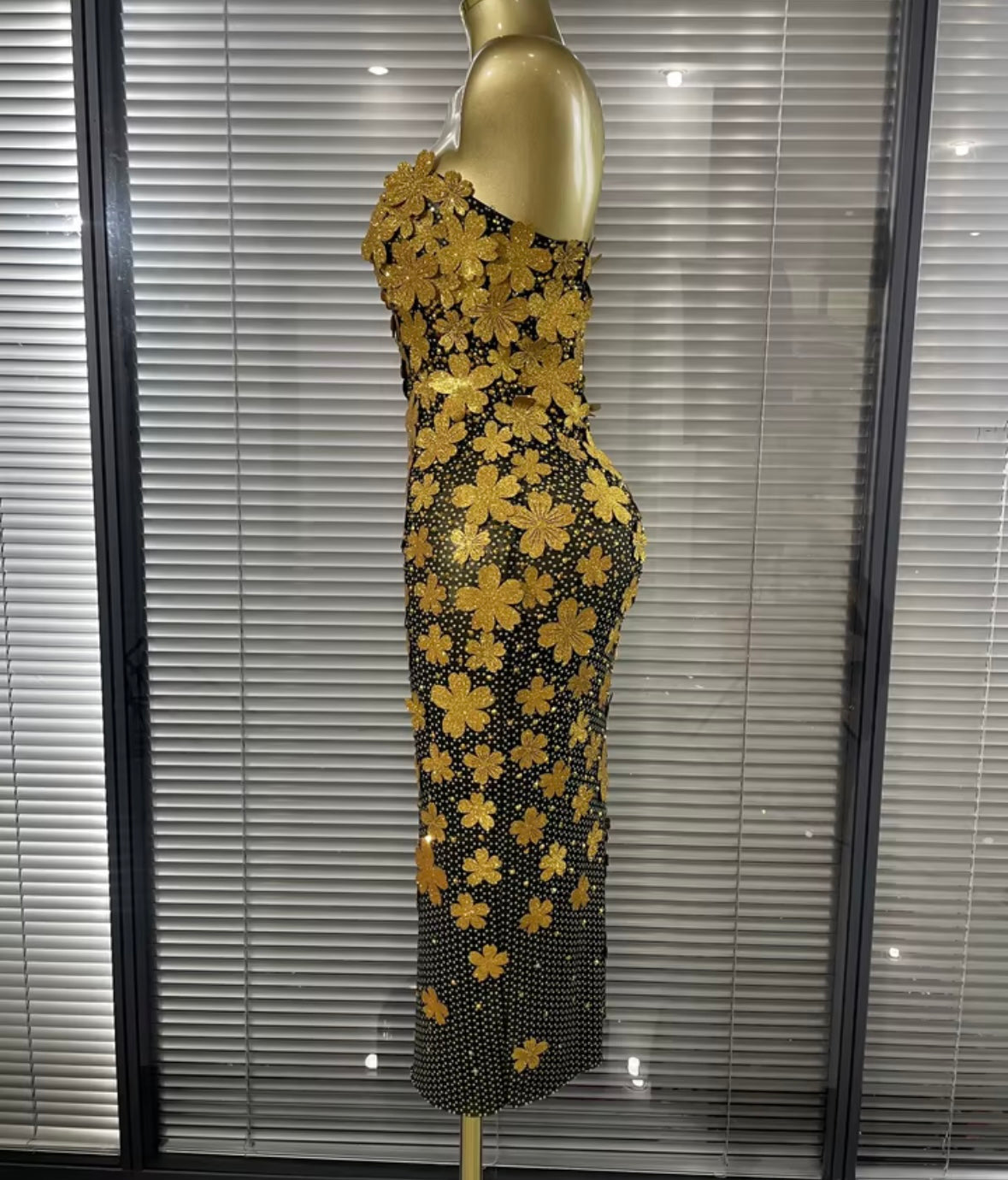 Sexy Strapless Beaded Floral Maxi Dress