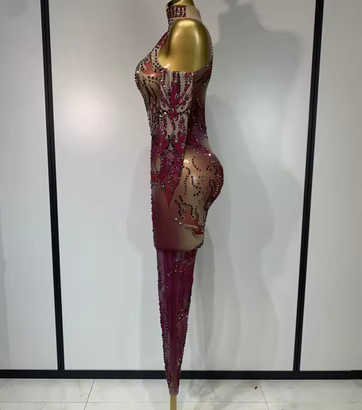 Sexy See Through Rhinestone Gradient Jumpsuit