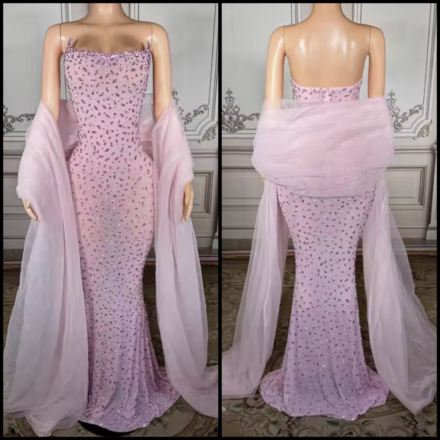 Pink Sexy Sleeveless Rhinestone Embellishment Floor-Length Dress
