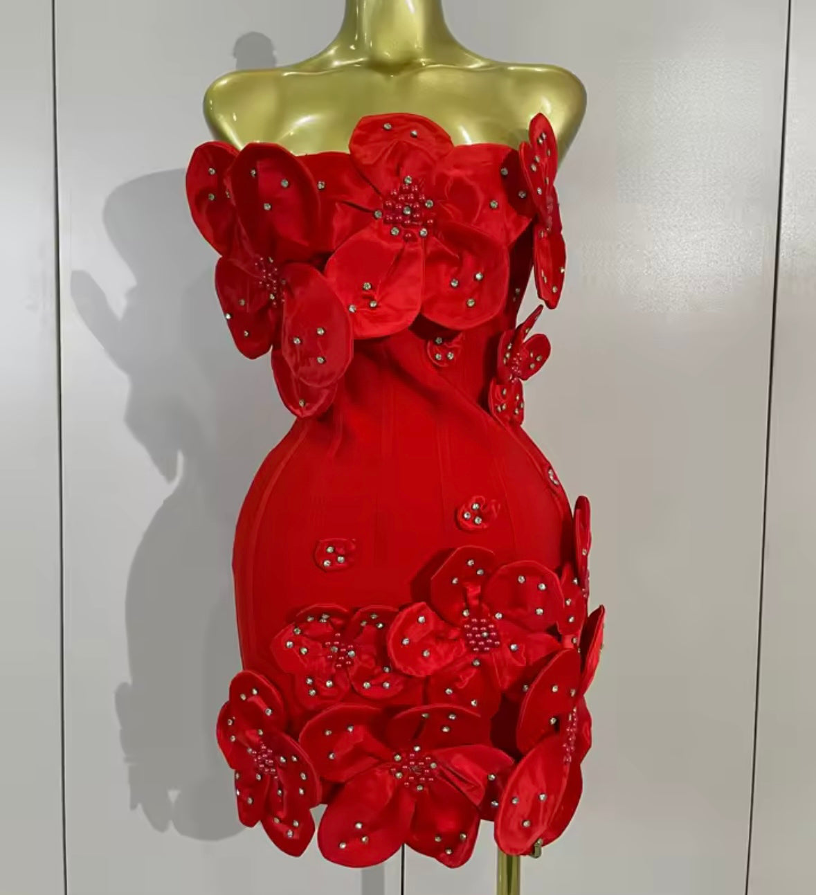 Sexy Floral Rhinestone Strapless Bandage Dress