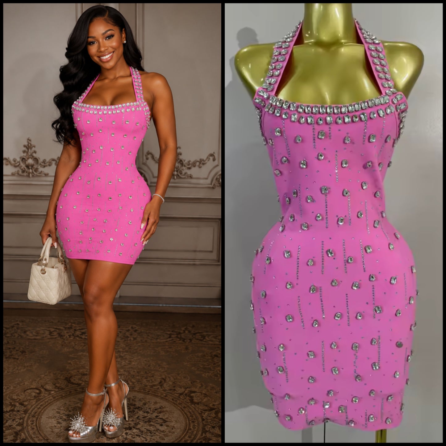 Sexy Halter Sleeveless Rhinestone Tassel Bandage Dress
