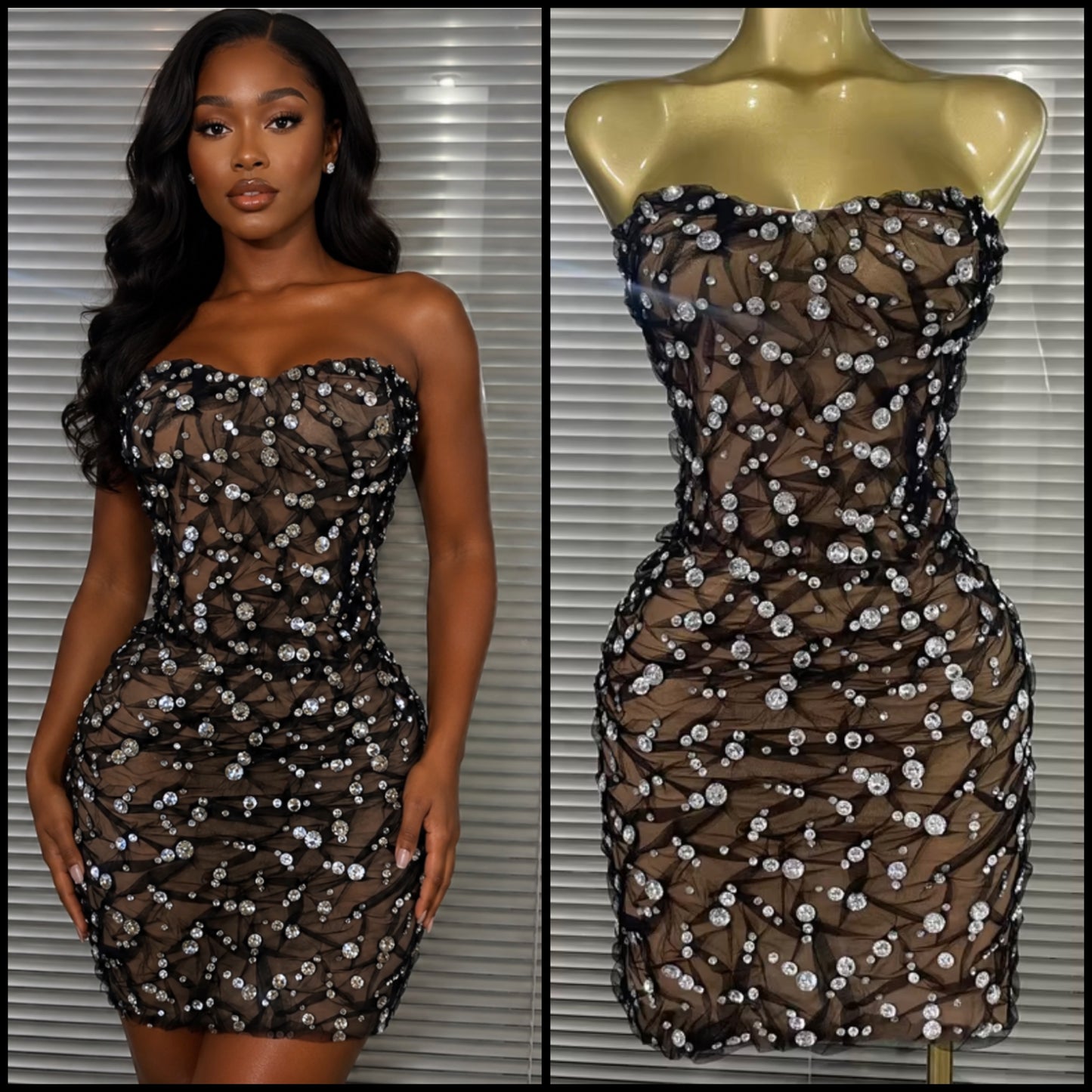 Sexy Strapless Rhinestone Embellishment Dress