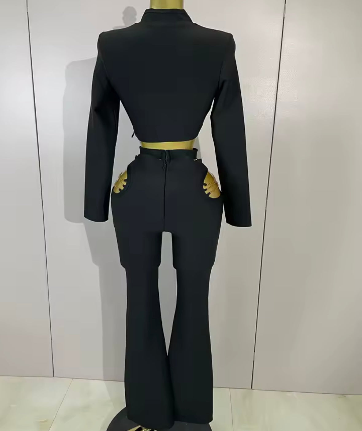 Sexy Black Chain Full Sleeve Pant Set