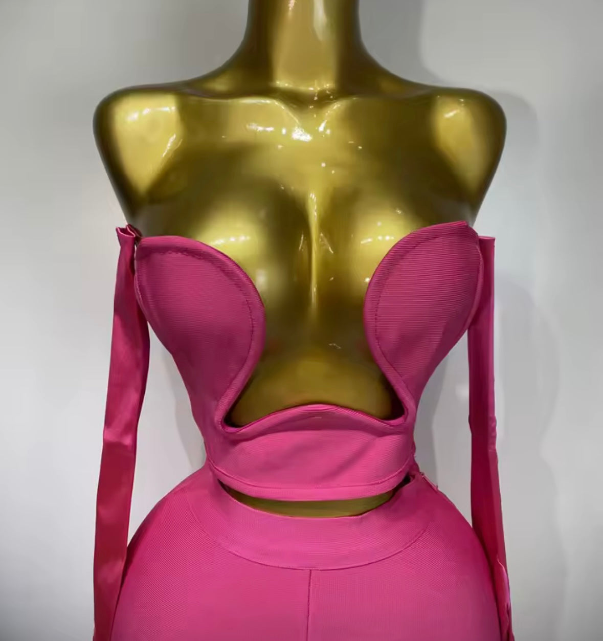 Sexy Pink Strapless Glove Full Sleeve Pant Set